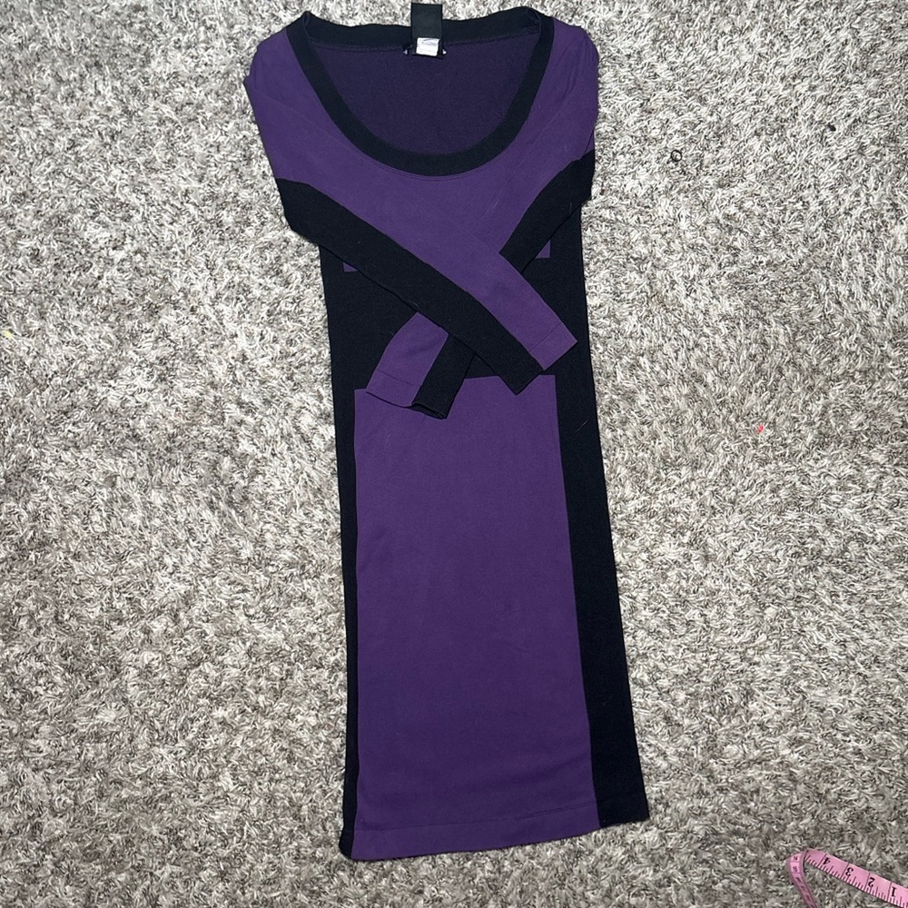 BEBE Purple and Black Colorblock Scoop Neck Dress - Picture 3 of 4